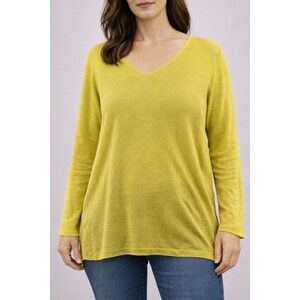 Eileen Fisher Linen Cotton Blend Sweater V Neck Lightweight Chartreuse Medium